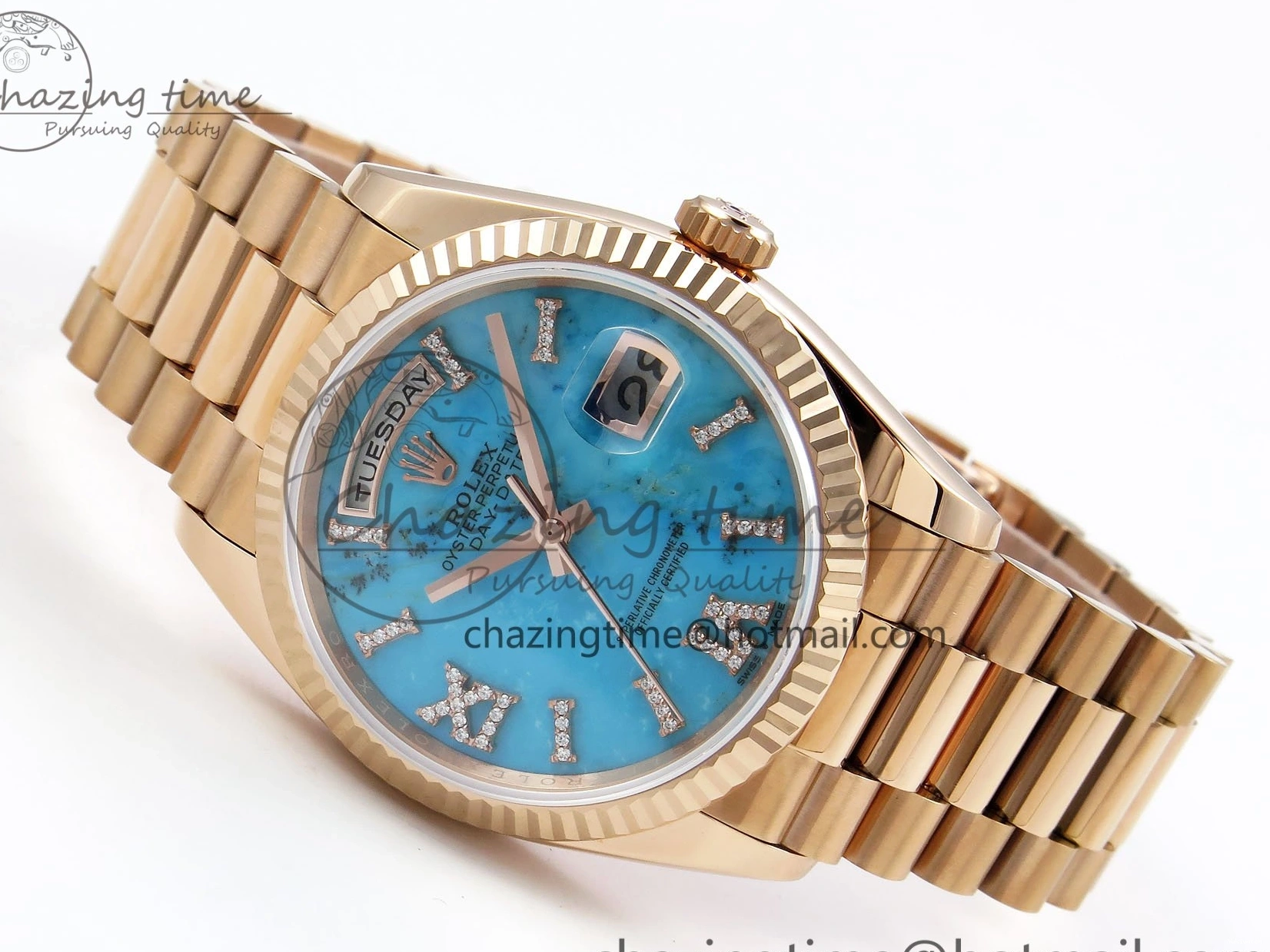 Day 1:1 Tiffany RAF Stone Edition on Best RG Blue RG Date A2836 Dial Bracelet Roman 36 0523